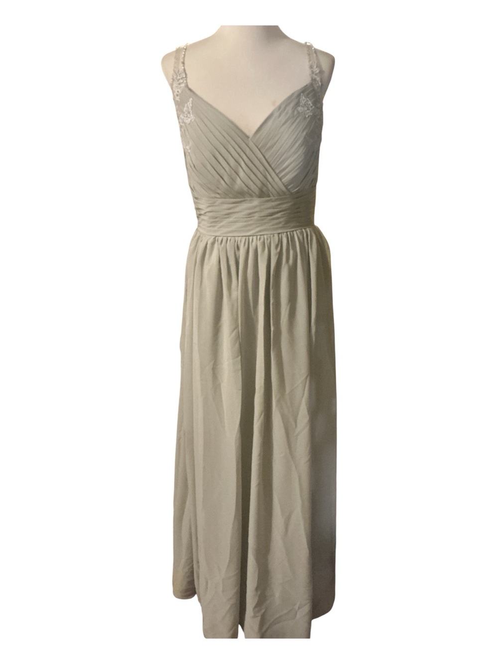 V-Neck Sleeveless Chiffon Maxi Dress in Light Sage - Brand: